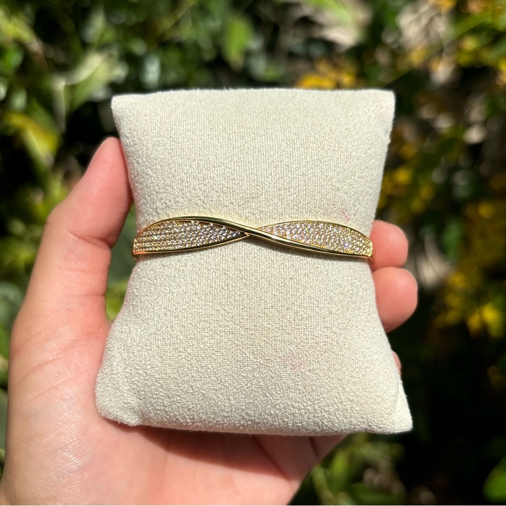 18K Gold Plated Stainless Steel Diamond Bangle Bracelet
